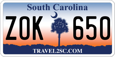 SC license plate ZOK650