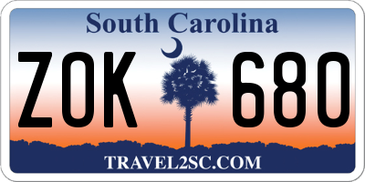 SC license plate ZOK680