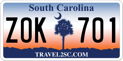 SC license plate ZOK701