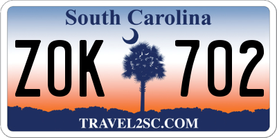 SC license plate ZOK702