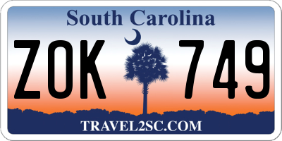 SC license plate ZOK749