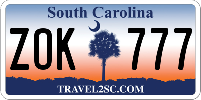 SC license plate ZOK777