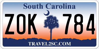 SC license plate ZOK784