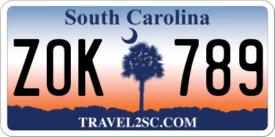 SC license plate ZOK789