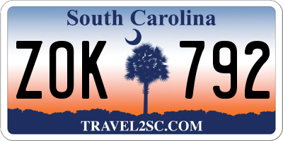 SC license plate ZOK792