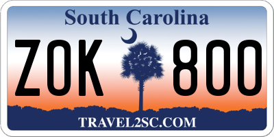 SC license plate ZOK800