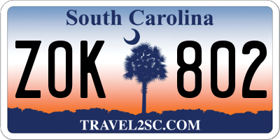 SC license plate ZOK802