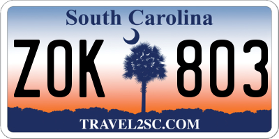 SC license plate ZOK803