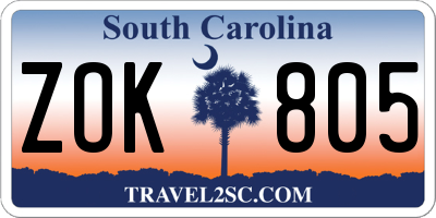 SC license plate ZOK805