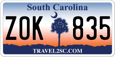 SC license plate ZOK835