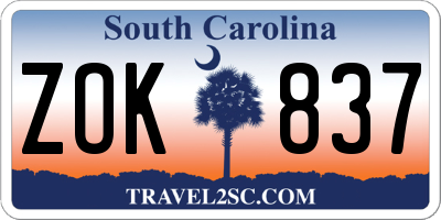 SC license plate ZOK837