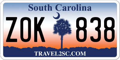 SC license plate ZOK838