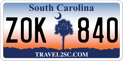 SC license plate ZOK840