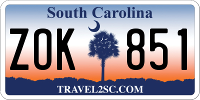 SC license plate ZOK851