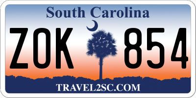 SC license plate ZOK854