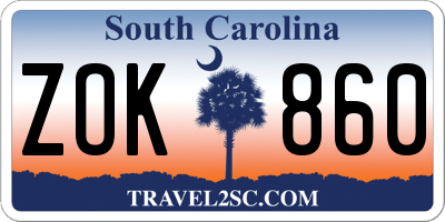 SC license plate ZOK860