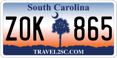 SC license plate ZOK865