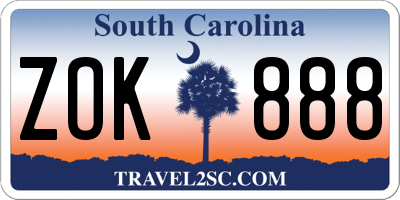 SC license plate ZOK888