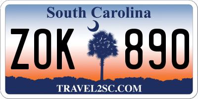 SC license plate ZOK890