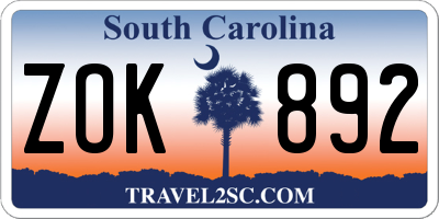 SC license plate ZOK892