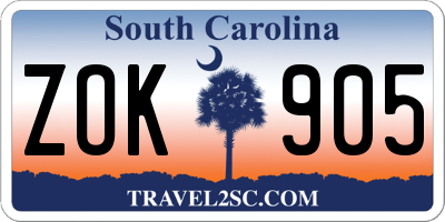 SC license plate ZOK905