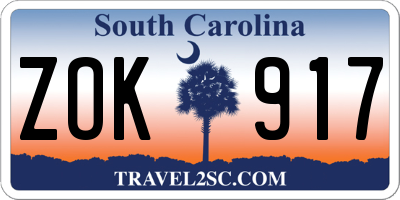 SC license plate ZOK917