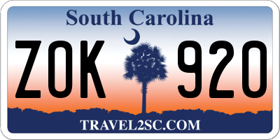 SC license plate ZOK920