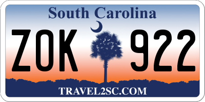 SC license plate ZOK922