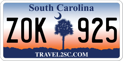 SC license plate ZOK925