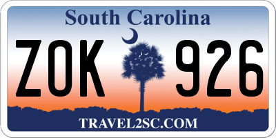 SC license plate ZOK926
