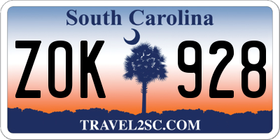 SC license plate ZOK928