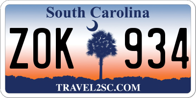 SC license plate ZOK934