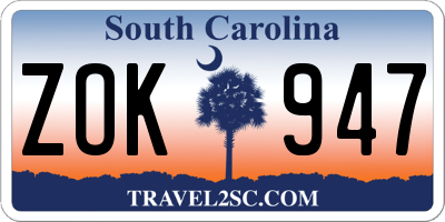 SC license plate ZOK947
