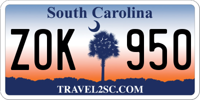 SC license plate ZOK950