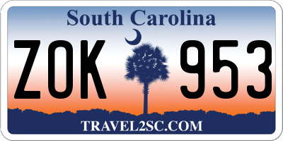SC license plate ZOK953