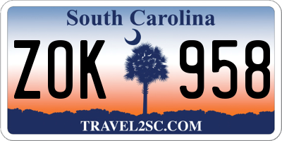 SC license plate ZOK958