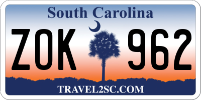 SC license plate ZOK962