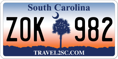 SC license plate ZOK982
