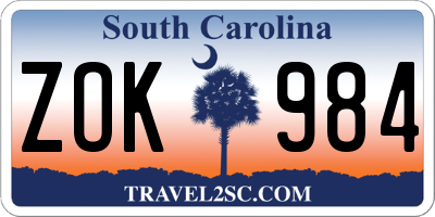 SC license plate ZOK984