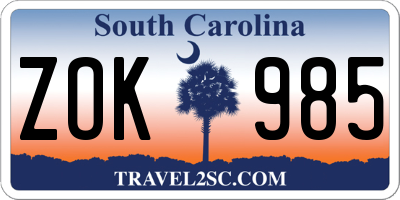 SC license plate ZOK985