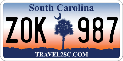 SC license plate ZOK987