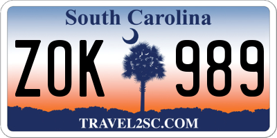 SC license plate ZOK989