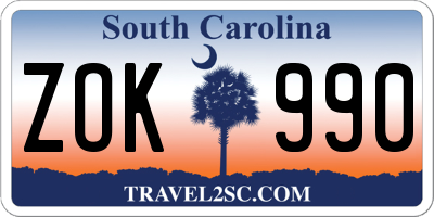 SC license plate ZOK990