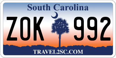 SC license plate ZOK992
