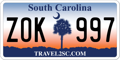 SC license plate ZOK997