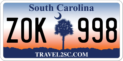 SC license plate ZOK998