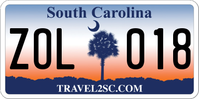 SC license plate ZOL018