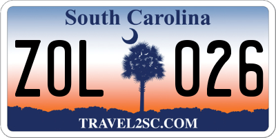 SC license plate ZOL026