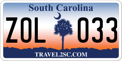 SC license plate ZOL033