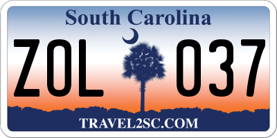 SC license plate ZOL037